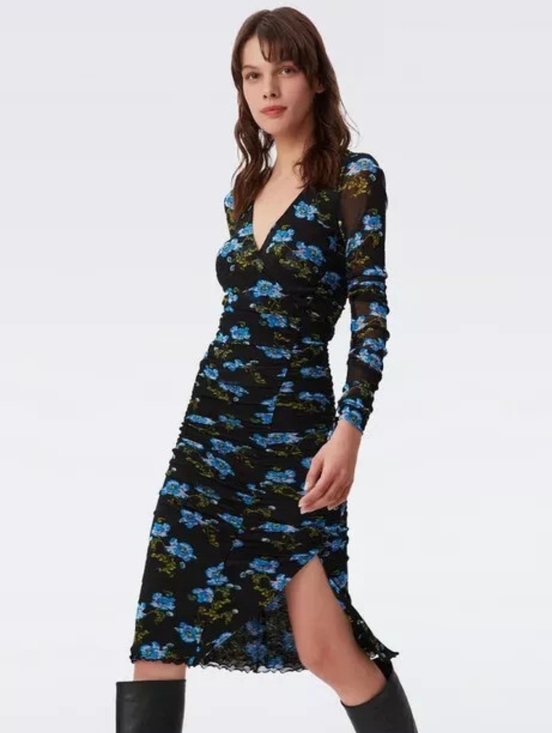 Diane Von Furstenberg Dresses & Skirts - Diane Von Furstenberg Floral Ruched Mesh Midi Dress